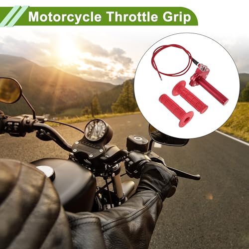 22mm Throttle Grip with 120Cm Red Throttle Cable 1 Pair Checkered Red Handle Sleeves Screw Accessories Plastic Aluminum Alloy Red - color: Red
