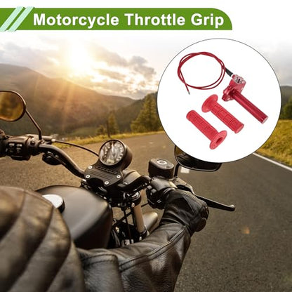 22mm Throttle Grip with 120Cm Red Throttle Cable 1 Pair Checkered Red Handle Sleeves Screw Accessories Plastic Aluminum Alloy Red - color: Red