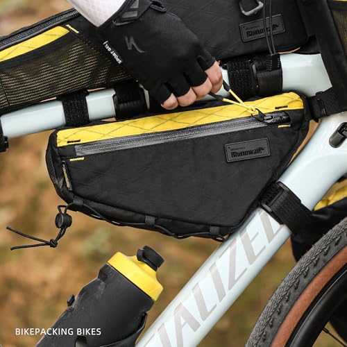 Rhinowalk Bike Triangle Frame Bag 1.7L, Waterproof Tool & Gear Bag with YKK Zippers, Cable Port & Pump Holder, Slim Fit – Black+Yellow - color: Black+Yellow, 1.7L