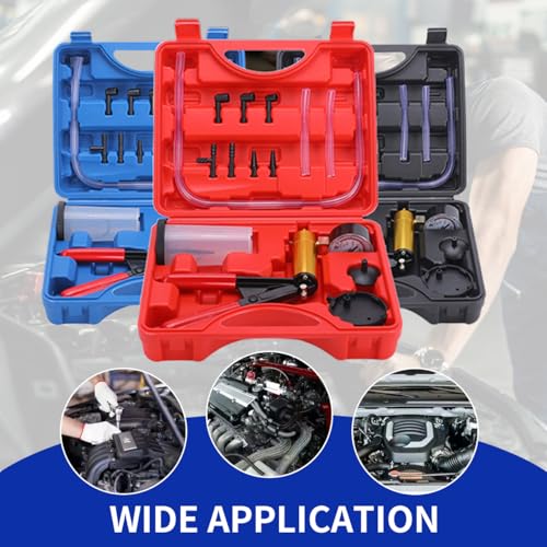 Brake Bleeder Kit with Hand Held Vacuum Pump and Adapters, with Vacuum Brake Bleeder Pump Pressure Gauge for Automotive Car Motorbike(Blue) - color: blue