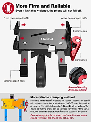 Tiakia Bike Phone Mount Holder, Aluminum Motorcycle Phone Mount, Handlebar Mounted Cell Phone Holder for Bike, 360° Rotation, Universal Bicycle Phone Mount for 4.5-7 Inch Phones - color: Black Red