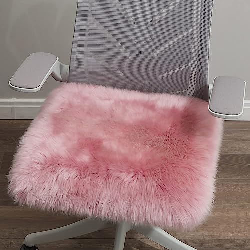 LLB Sheepskin Chair Covers Office Chair Cushion Dining Room Chair Pads Desk Chair Seat Cushion for Computer Fur Area Rugs for Living Room 18x18 Inch (Pack of 1), Light Pink - color: Light Pink, size: 18x18 Inch (Pack of 1)