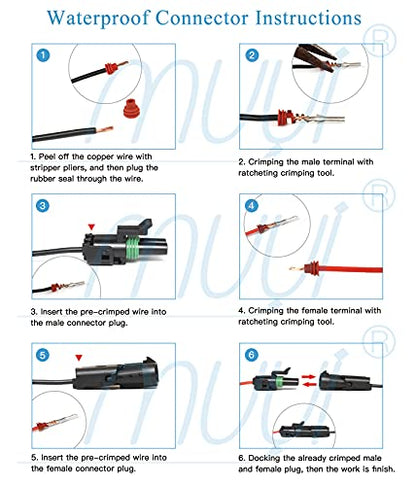 MUYI 10 Kit 2 Pin Weather Pack Connector for 20-14 AWG Wire Harness 2.5mm Series Automotive Electrical Plugs - size: 2pin connector(10 sets)