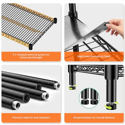 60" W Storage Shelves 2640 LBS Heavy Duty Garage Shelving, Adjustable Wire Shelving Metal Shelving with Liners, Fits 27-Gallon Totes, 60" W x 18" D x 68.4" H for Commercial Warehouse, Black - size: 60" W x 18" D x 68.4" H-4 Tier