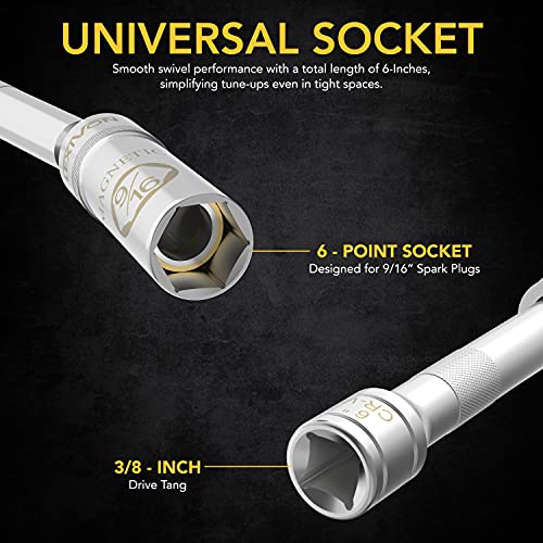 LEXIVON 9/16-Inch Spark Plug Swivel Socket, 3/8" Drive x 6" Total Length | Enhanced Magnetic Design with Thin Wall Socket, Cr-v Steel (LX-SSPS9166) - size: 9/16-Inch x 6-Inch