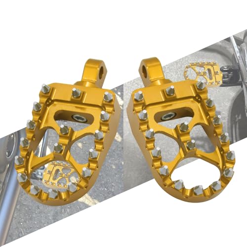 CNC MX Style Wide Foot Pegs with 360° Roating Compatible with Harley Dyna Softail Fatboy Sportster Iron 883 Chopper Bobber Models Gold - color: Gold with Cone Spikes