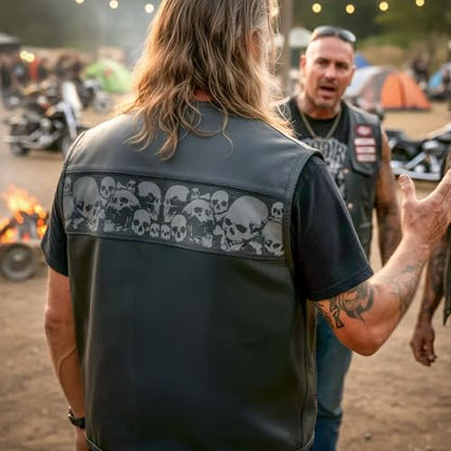Hot Leathers Men’s Black Premium Matte Leather Ancient Skulls Conceal & Carry Motorcycle Vest - color: Vsm2003-black, size: X-Large