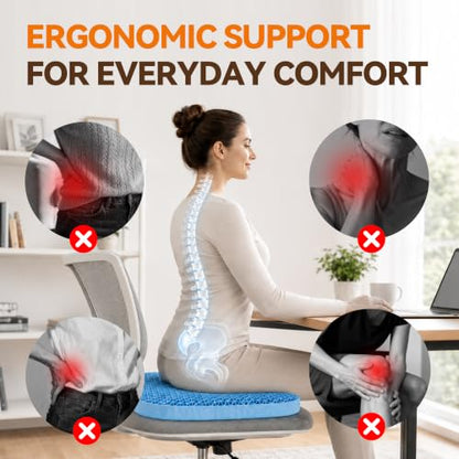 Slowell TPE Double Layer Gel Seat Cushion for Long Sitting - Enlarged Thickened Patent Design with Ergonomic Coccyx Support, Soft Breathable Cooling Non-Slip Bottom for Office Chair, Car, Wheelchair