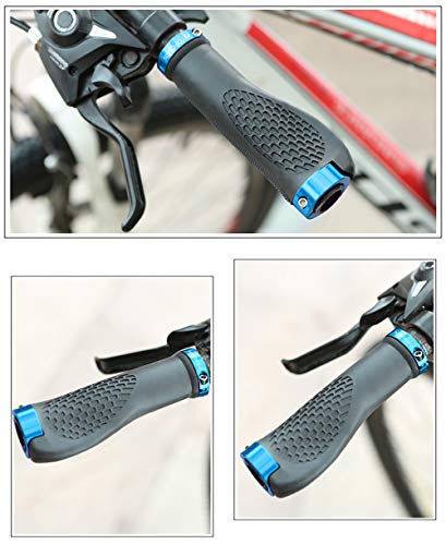 TOPCABIN Ergonomic Bike Grips - Widen Holding Rubber Grips with Aluminum LockGrips for Mountain & Road Bikes - color: (Aluminum Lock Plug+grips) Light blue 1 Pair