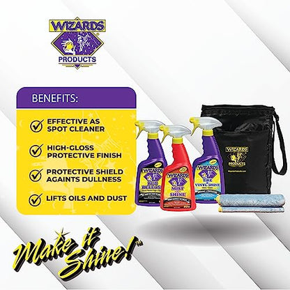 Wizards 5 Piece Car Detailing Kit - Beginner Friendly Professional Car Detailing Kit - Car Accessories for Men - Comes with a Microfiber Towel, Storage Bag and 22 oz Spray Bottles - color: Quick Kit (5 pc)