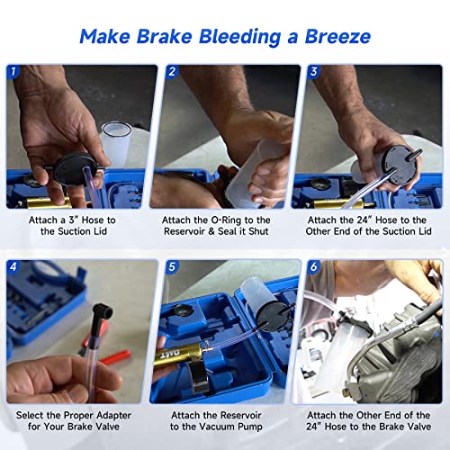 Orion Motor Tech 2 in 1 Brake Caliper Compression Tool & Brake Bleeder Kit, Handheld Vacuum Pump Brake Bleeder Tool Set, Disc Brake Pad Service Tool with Thrust Bolt Retaining Plates & 18 Adapters - color: Blue