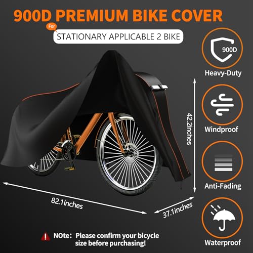 Bike Cover for 1/2/3Bike-900D Heavy Duty Waterproof Bicycle Cover&Outdoor Bike Storage Protection against Snow,rain|Bike Cover for eBike,Mountain,Road,Hybrid,Scooter,Beach Cruiser Bike(XL-2Bike Cover) - size: XL-2Bike Cover