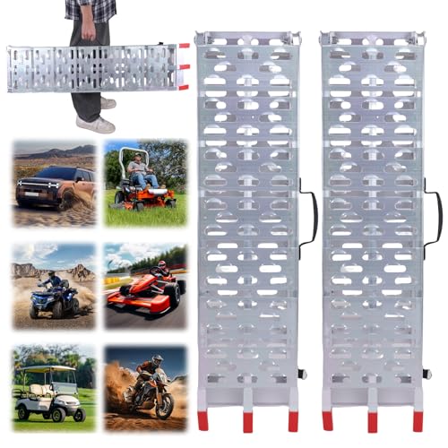 2PCS 7.3ft Aluminum Motorcycle Ramp Folding Heavy Duty Ramp with Load Straps for Pickup Trucks Motorcycles ATVs Lawn Mowers