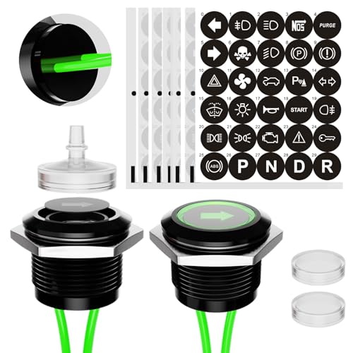 LED Indicator Lights 2PCS 12V 19mm Mounting Holes Includes 187 Replacement Symbols IP67 Waterproof Metal 24V Pilot Lights for Cars Boats Industrial Panels Dashboards (Green Light) - color: 19mm-Green Light-2PCS