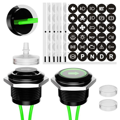 LED Indicator Lights 2PCS 12V 19mm Mounting Holes Includes 187 Replacement Symbols IP67 Waterproof Metal 24V Pilot Lights for Cars Boats Industrial Panels Dashboards (Green Light) - color: 19mm-Green Light-2PCS