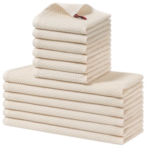 Homaxy 100% Cotton Kitchen Towels and Dishcloths Set, 12 x 12 Inches and 13 x 28 Inches, Set of 12 Bulk Kitchen Towels Set, Ultra Soft Absorbent Dish Cloths for Washing Dishes, Beige - color: Beige, style: 12-Piece Set