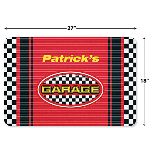 Lillian Vernon Checkered Flag Personalized Garage Mat - Custom Doormat for Man Cave, Work Shop, Auto, Motorcycle, & DIY Spaces, Non Slip Poly, Gifts for Dad, Grandpa, & Business, 18" x 26⅝"