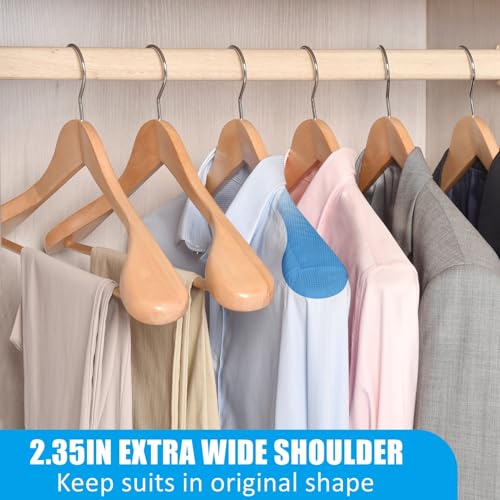 Amber Home 6 Pack Wide Shoulder Wooden Suit Hangers, Natural Wood Coat Hangers with Non Slip Pants Bar, Clothes Hangers for Jackets, Sweaters, Pants & Heavy Clothes (Natural, 6 Pack) - size: Natural