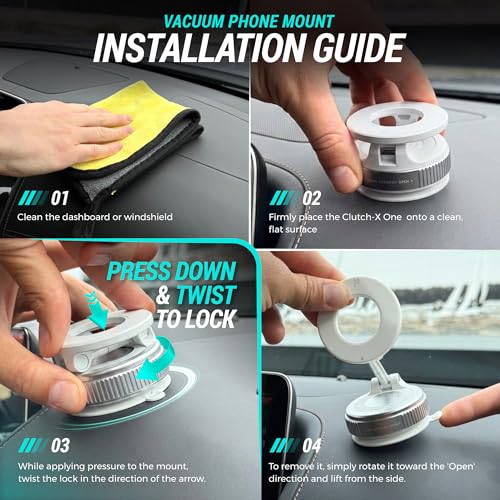 CARMOUNT Clutch-X™ White – Upgraded Vacuum Phone Mount Suction Cup Car Phone Holder for iPhone, Window Phone Mount, 360° Vacuum Magnetic Phone Holder for Car, Magnetic Phone Holder with Suction Cup - color: White