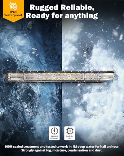 Auxbeam 6 Modes Amber White Series, 30 Inch 180W LED Light Bar Dual Color Flash Strobe Light, Spot Flood Combo Emergency Off-Road Lighting, for Trucks, Jeeps, ATV, UTV, SUV, Cars, Boats - color: 30"