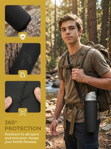 RICHEN Neoprene Water Bottle Carrier Bag with Adjustable Shoulder Strap,Insulated Water Bottle Cover for Stainless Steel/Glass/Plastic Bottles - color: Charcoal Black, size: 750ml