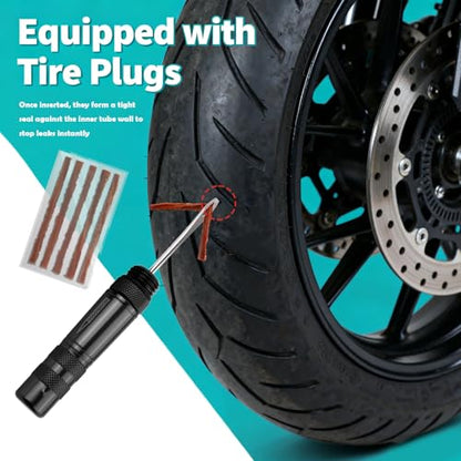 New Tire Repair Kits with 5 Tire Plugs,Dual-Ended Tubeless Bike Tires Repair Kit with Reamer & Insertion Fork,Portable Flat Tires Repairs Kit for Mountain Road Bicycle/Autos