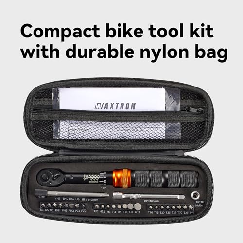 Bike Torque Wrench Bit Set, 1/4-Inch Drive, 2-20 Nm Micro Adjustment, 32-Piece Repair Tool Kit for Road, Mountain & Dirt Bikes, MTB, Cycling, Compact Zip Pouch - size: 32-Piece