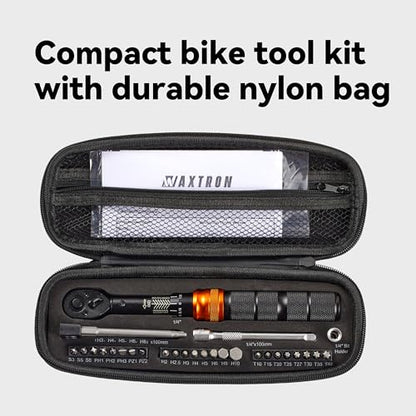 Bike Torque Wrench Bit Set, 1/4-Inch Drive, 2-20 Nm Micro Adjustment, 32-Piece Repair Tool Kit for Road, Mountain & Dirt Bikes, MTB, Cycling, Compact Zip Pouch - size: 32-Piece