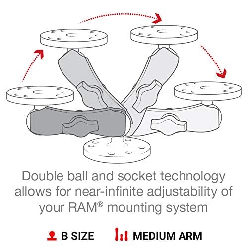 RAM Mounts Medium Double Socket Arm for B Size 1″ Ball Mount Components, RAM Mount Connector Arm, Marine-Grade Aluminum RAM-B-201U - size: 3.7 in.