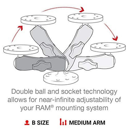 RAM Mounts Medium Double Socket Arm for B Size 1″ Ball Mount Components, RAM Mount Connector Arm, Marine-Grade Aluminum RAM-B-201U - size: 3.7 in.