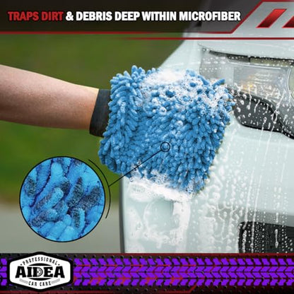 AIDEA Car Wash Mitt Microfiber 2PK, Scratch-Free& Lint-Free, Premium Chenille Microfiber Wash Mitt-Blue Extra Large Size (8''X12'') - color: Blue, size: 2PK-8''X12''