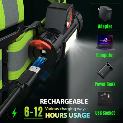 LED Reflective Sash Safety Gear, Running Lights for Runners at Night, High Visibility USB Rechargeable Light for Jogging Running Cycling Walking Motorcycle. - color: green vest