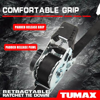 2-Pack Retractable Ratchet Tie Down Straps, 1" x 10ft with Soft Loops & S-Hooks, 1500lbs Break Strength Self-Retracting Cargo Straps for Truck, Trailer, Motorcycle, ATV, Kayak (Black) - size: 2PK- 1500lbs-Black