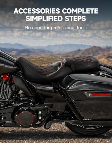Low-Profile Driver Passenger 2-UP Seat Set Red Stitching Fits for Harley Touring 2009-2023 Road King FLHR Street Glide FLHX Road Glide FLTRX CVO Street Glide FLHXSE Electra Glide FLHTCU - color: Seat Red