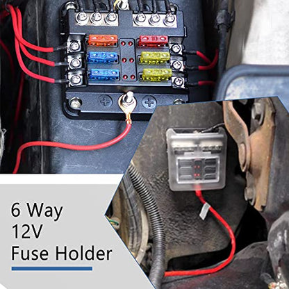 ASUBHA 6-Way Marine Fuse Block,Waterproof 12v Fuse Block with LED Indicator, Automotive Fuse Box Holder 12V/24V Fuse Panel Universal for Automotive Golf Cart Truck Car Boat Marine RV Motorcycle