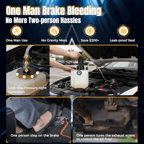 3L Brake Bleeder Kit, Manual Brake Fluid Bleeder Kit with 1L Waste Bottle | 43.5/45/49.5/50.7mm 4 Master Cylinders Adapters and Fluid Dropper, Suitable for Most Vehicles