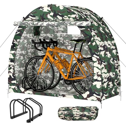 Bike Tent with Bicycle Racks Outdoor Portable Bicycle Storage Sheds with 210D Oxford 1000ppm Waterproof for 2/3 Bikes, Covers Shelter for Motorcycle, Lawn Mower,Garden Tools,Camouflage - color: camouflage, size: 2 SET