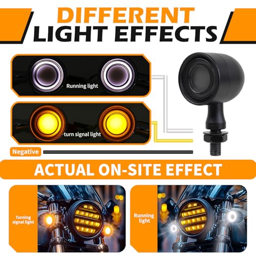 DREAMIZER Motorcycle Led Turn Signal Lights 2pcs,Bullet Blinker Motorcycle Front Rear Lights W/Running Light Universal Compatible with Harley Honda Suzuki Triumph Yamaha Bobber Cafe Racer Chopper - color: A-Front/Black shell + yellow-white light