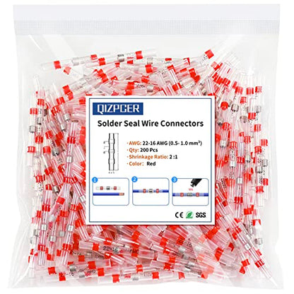 200Pcs Waterproof Electrical Solder Seal Wire Connectors, 22-16 Gauge Red Heat Shrink Butt Splice Terminal for Boat, Car, Cable Wiring - style: 22-16 AWG