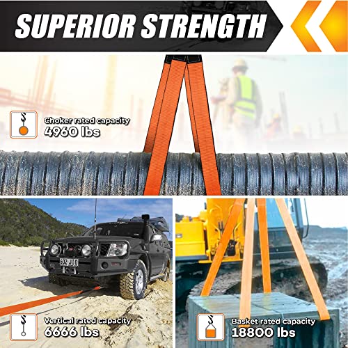2 Pack 2”x7FT Super Sturdy Lift Sling Strap, 18800 Pound Capacity Heavy Duty Eye-Eye Nylon for Hoist, 2-Ply Twist Polyester Rigging, Tree Saver Recovery Web Sling Winch - size: 2 Pack 2”x7FT