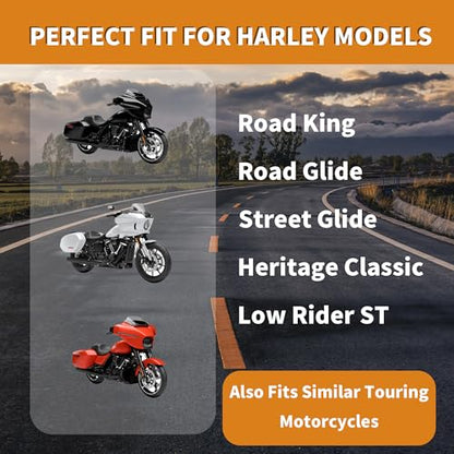 Motorcycle Cover Waterproof Outdoor 300D Oxford PU Coated, Black & Orange Motorcycle Accessories with Lock-Hole, Air Vents & Storage Bag, Fits Harley Touring Road King, Street Glide, Road Glide