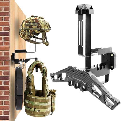 HLOGREE Motorcycle Helmet Holder Rack Wall Mount, Tactical Equipment, Metal Helmet Holder Mount with Hooks, 88lbs Load Capacity, for Motorcycles, Baseballs, Rugby, Military Equipment