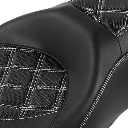 C.C. RIDER Classic Seat Backrest Pad - Driver Seat Rider Sissy Bar Passenger Backrest Pad Kit fit for Harley Davidson Touring Road King Street Glide Electra Glide Road Glide 2014-2023 - color: Seat + Passenger Sissy Bar Black White