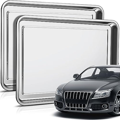 2 Pcs Stainless Steel Oil Drip Pan for Under Car 27.6 x 19.7 Inch Automotive Oil Change Pan Silver Rust Resistant Motorcycle Drip Tray Replacement Tray for Garage Floor - size: 27.56 x 19.69 Inch