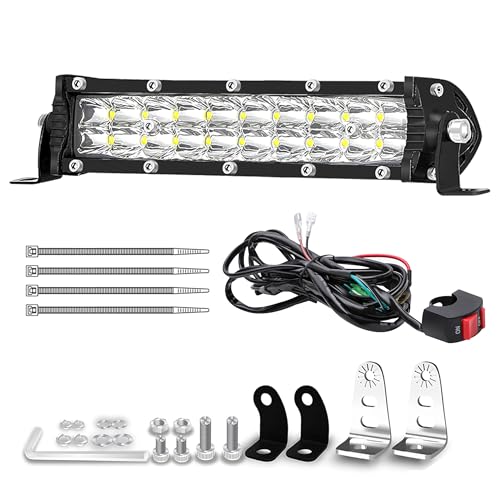 7 Inch Dirt Bike Light Bar, 60W 6000lm Motorcycle LED Headlight Kit with 12V Wiring Harness and Switch, Mounting Brackets Universal for 7/8" Handlebars CRF XR TTR KLX Pit Bike - color: 7 Inch with 12V Wiring