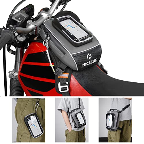 NICECNC Motorcycle Gas Tank Bag, Detachable Anti-slip Base Portable, 5 Reinforced Straps, Motorcycle Leg Waist Bag Storage Bag Universal for Men Women Cycling Hiking Running Adventure Dual Sport