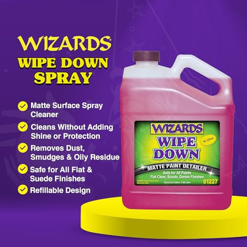 Wizards - Wipe Down Quick Detailer Spray, Matte Finish Car Polish, Automotive Clear Coat for Flat Clear, Suede, Denim Finishes, Car Care Kit Essential for General Finishes, 1 Gallon - size: 1 Gallon