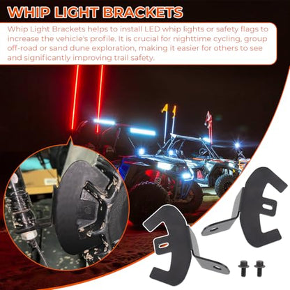 Whip Light Mount Flag Brackets for CF Moto Zforce Gen 2 Heavy Duty Mount Bracket Flag Mount Kit for Flag Off-Road LED Whip Lights 2pcs Black