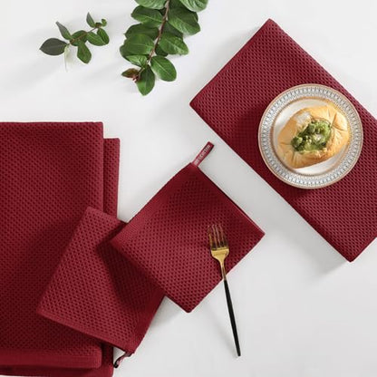 Homaxy 100% Cotton Kitchen Towels and Dishcloths Set, 12 x 12 Inches and 13 x 28 Inches, Set of 16 Bulk Kitchen Towels Set, Ultra Soft Absorbent Dish Cloths for Washing Dishes, Burgundy - color: Burgundy, style: 16-Piece Set