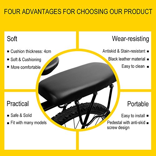 TOPCABIN Bicycle Manned Cushion Mountain Bike Back Shelf Seat Cushion Manned Comfortable Saddle Children Back Seat - color: Black